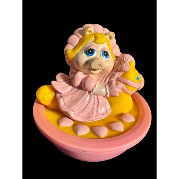 1989 Remco Muppet Babies Miss Piggy Baby Weeble Wobble Rattle Toy - Picture 9 of 11